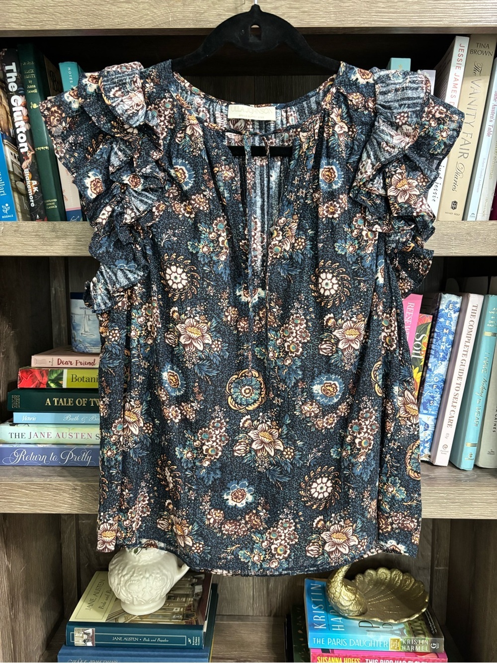Ulla Johnson Elisa Floral Ruffle Sleeve Blouse, Twilight, Size 6